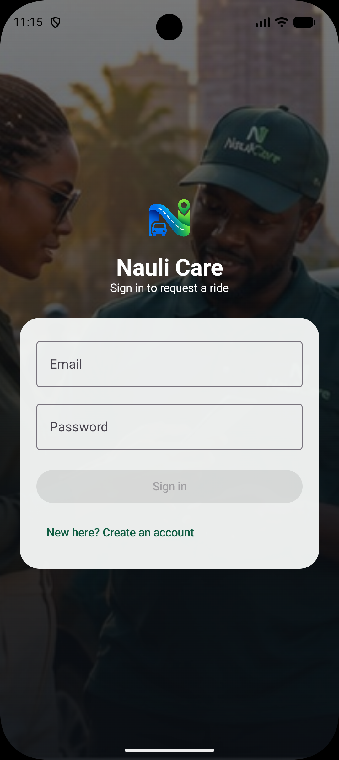 Naulicare sign-in screen