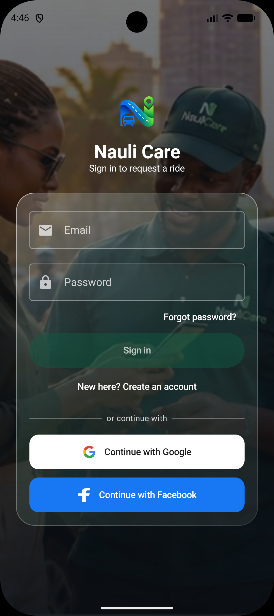 Naulicare sign-in with Google or Facebook